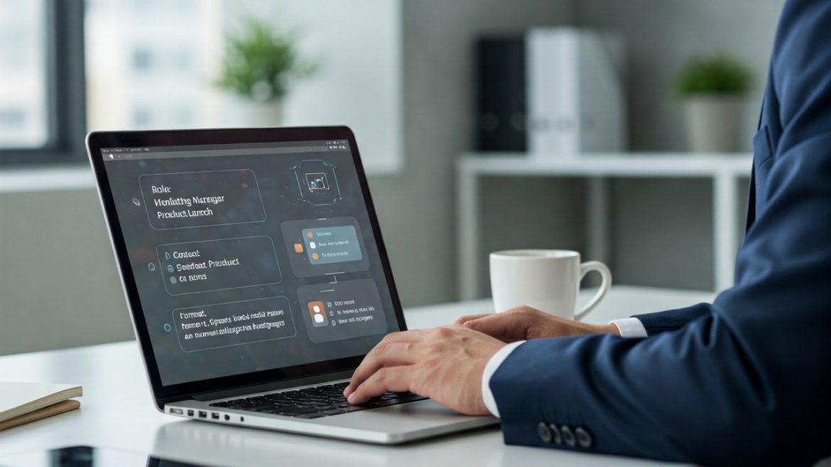 Empreendedor digital usando uma lista de 10 prompts de IA para aumentar a produtividade e o lucro do seu negócio online.