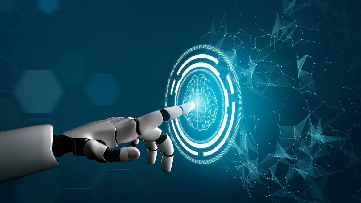Infográfico mostrando um empreendedor solo no centro, com braços de IA se estendendo para realizar tarefas de marketing, finanças, vendas e operações, ilustrando o conceito de "se clonar" com a inteligência artificial para empreendedores solo.