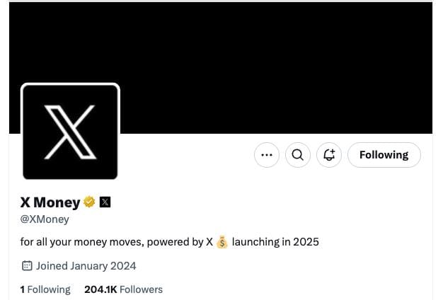 Tela do app X Money em beta limitado antes do lançamento global em 2025.