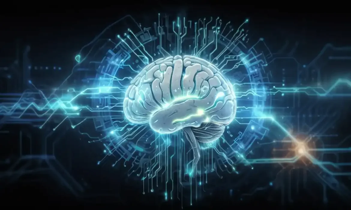 Ilustração de uma pessoa refletindo com apoio de IA, representando autoconhecimento em 2025, usando instrumentos como MBTI, DISC e mindfulness.