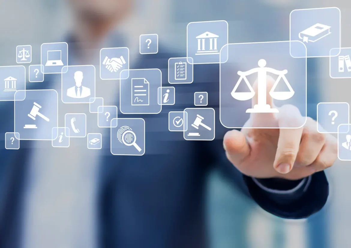Um advogado ou contador utiliza um software em seu computador que exibe um relatório detalhado de um cálculo trabalhista. Gráficos e tabelas mostram as verbas rescisórias calculadas por IA, com destaque para a precisão e clareza dos dados.