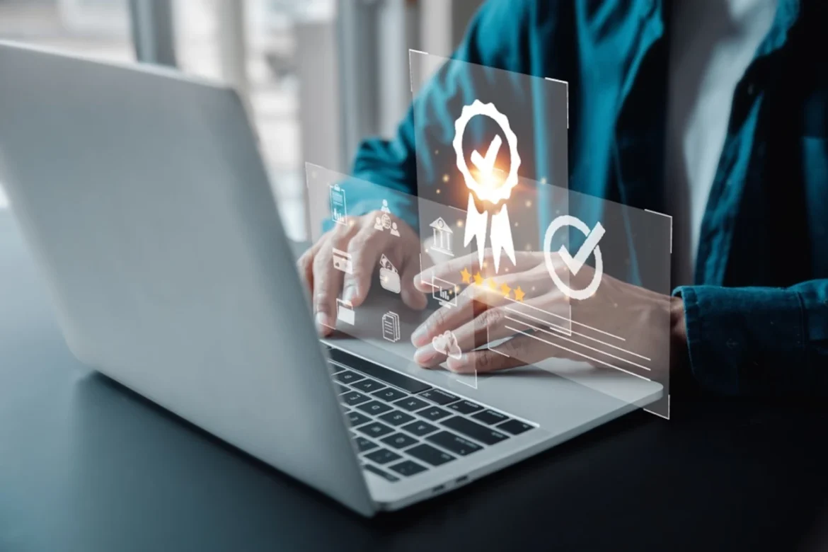 Pessoa treinando habilidades com suporte de IA que fornece feedback imediato em tela digital.