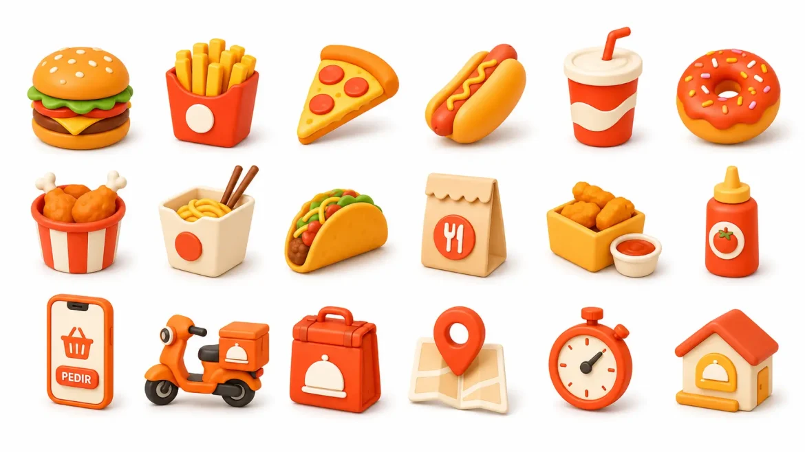 Coleção ícones 3D coloridos grid organizado UI design coleções ícones
