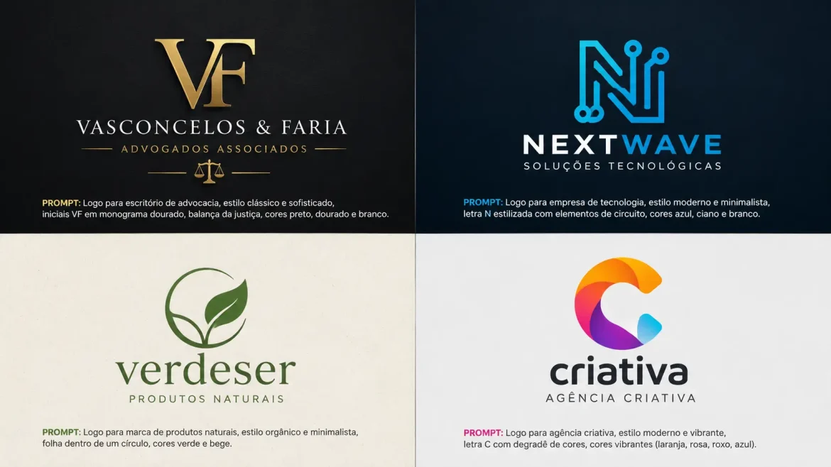 Quatro estilos de logotipo profissional com prompt para criar logo.