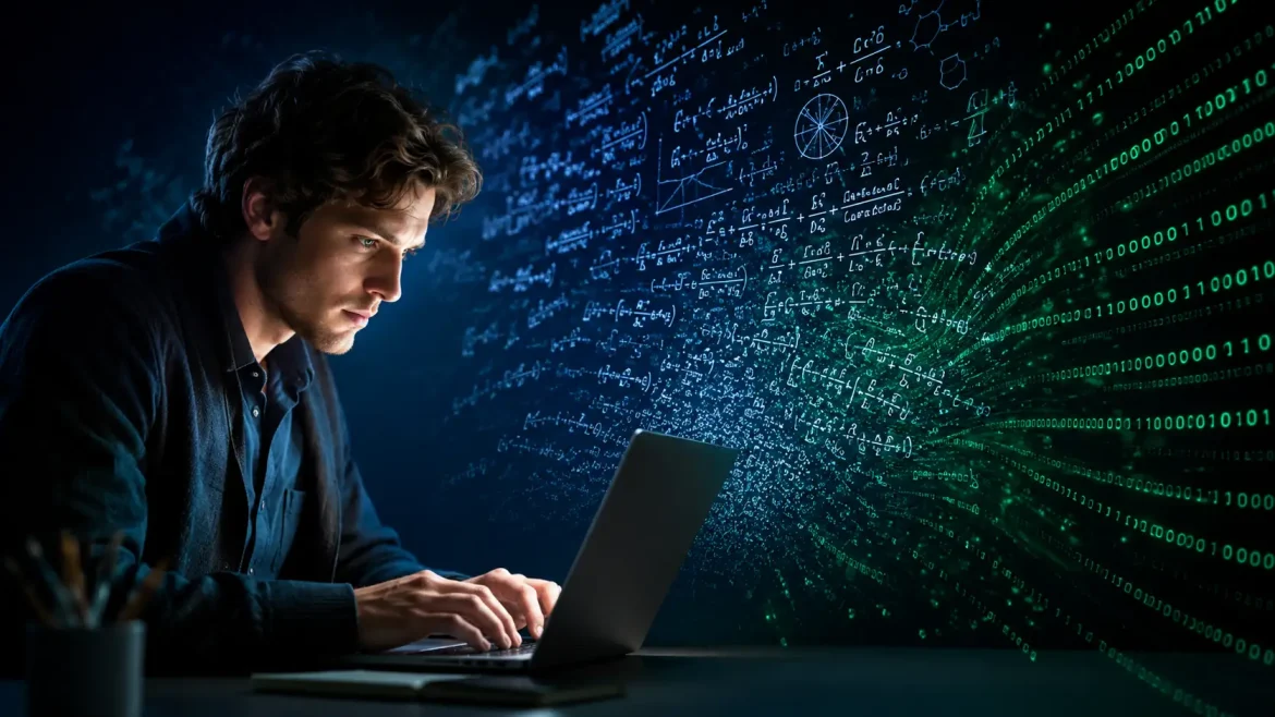 Fórmulas matemáticas flutuantes se transformando em poder da IA matemática