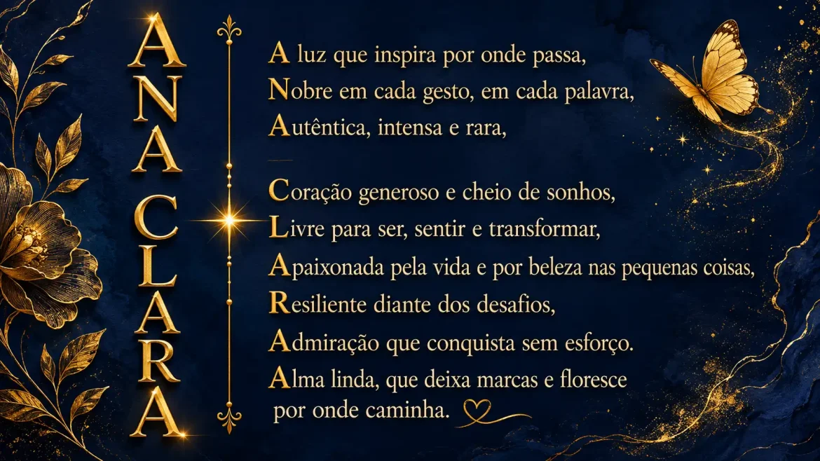 Poema acróstico visual navy dourado nome Ana Clara poemas acrósticos