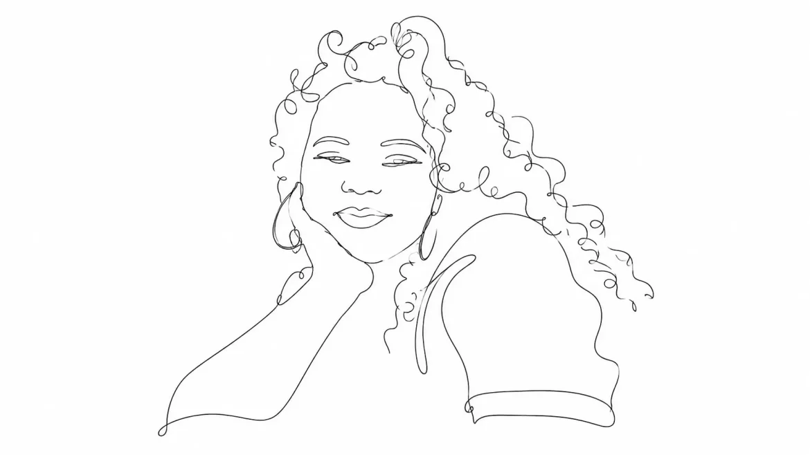 Retrato linha contínua mulher traço preto fundo branco minimalista