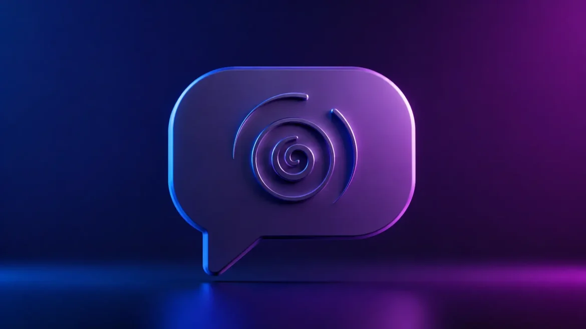 Bolha de chat com espiral de memória em fundo escuro símbolo da memória do ChatGPT