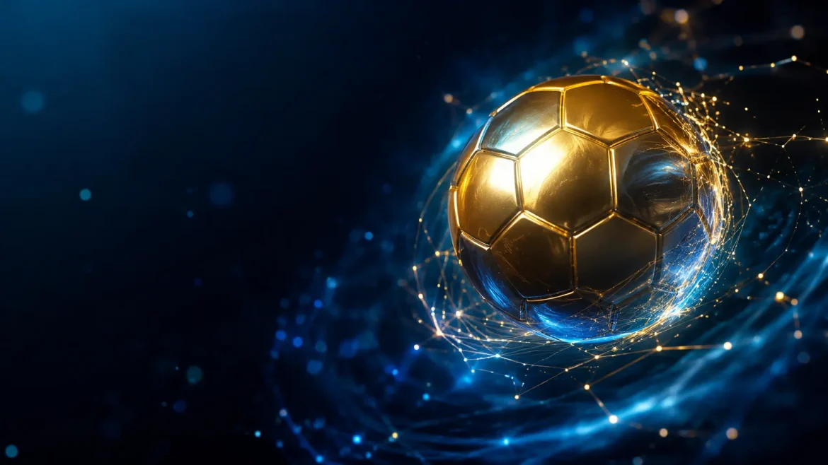 Bola de futebol dourada com circuitos digitais Copa 2026 IA prevê