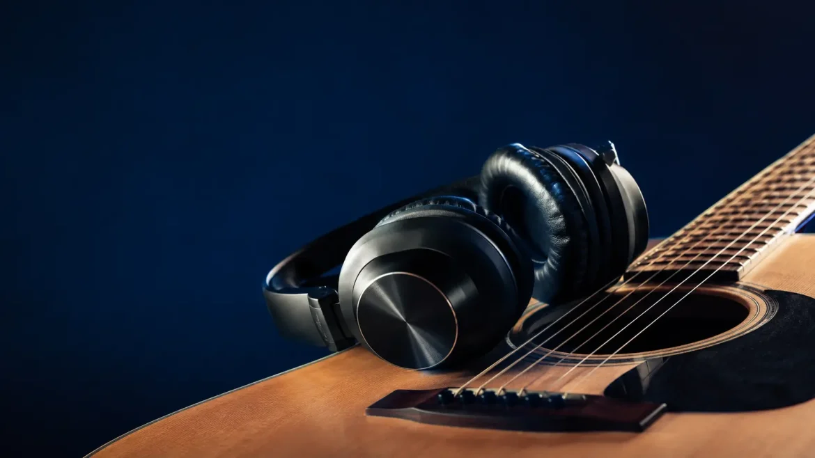 Pai emocionado ouvindo fones, presente: música sertaneja IA