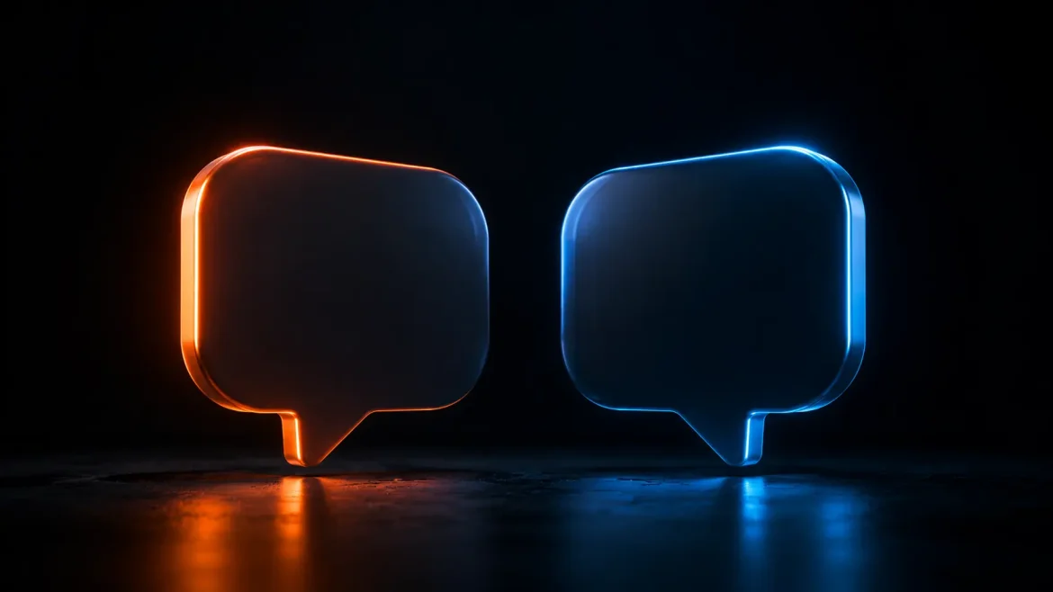 Dois ícones de chat frente a frente simbolizando Claude ou ChatGPT