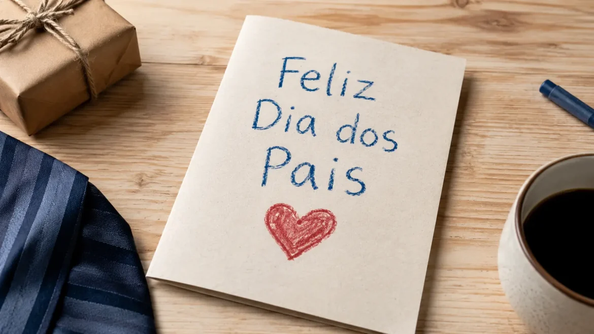 Cartão artesanal com frase Feliz Dia dos Pais e coração gerado por prompts IA cartão Dia dos Pais