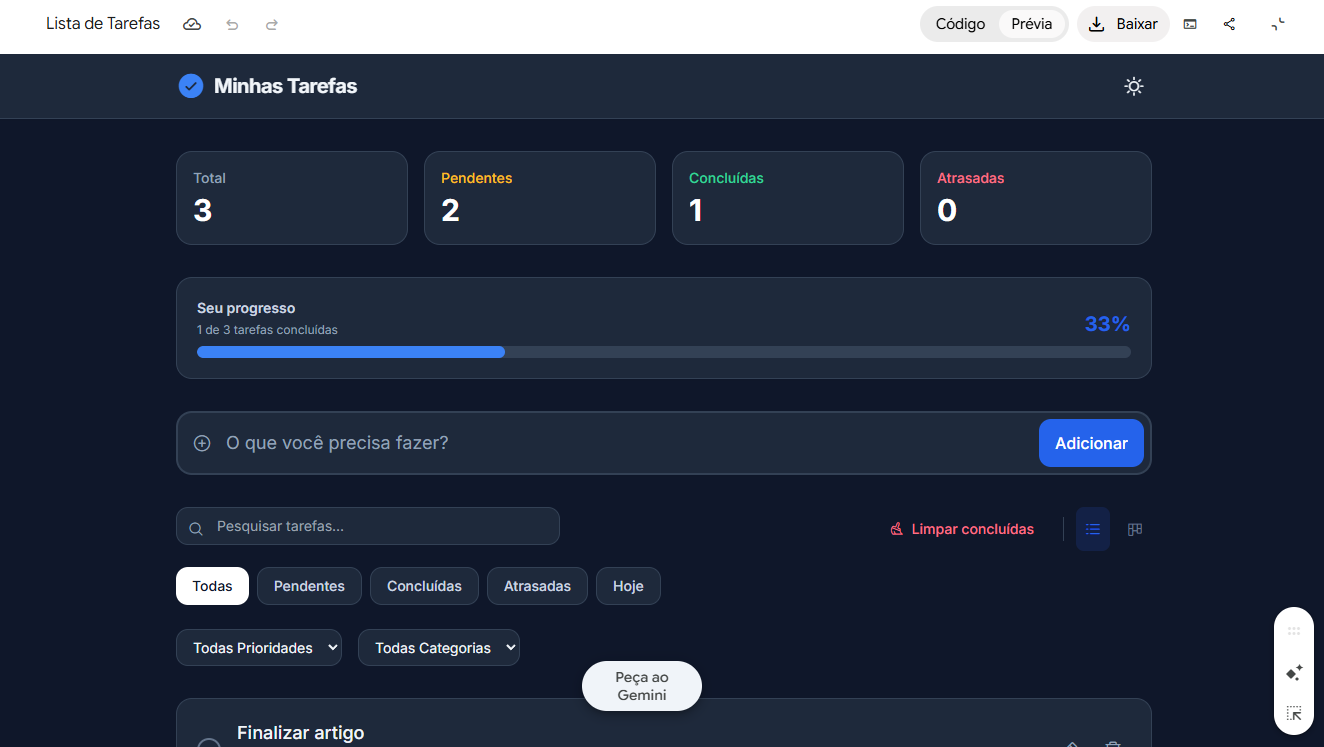 O quadro kanban inicial de produtividade