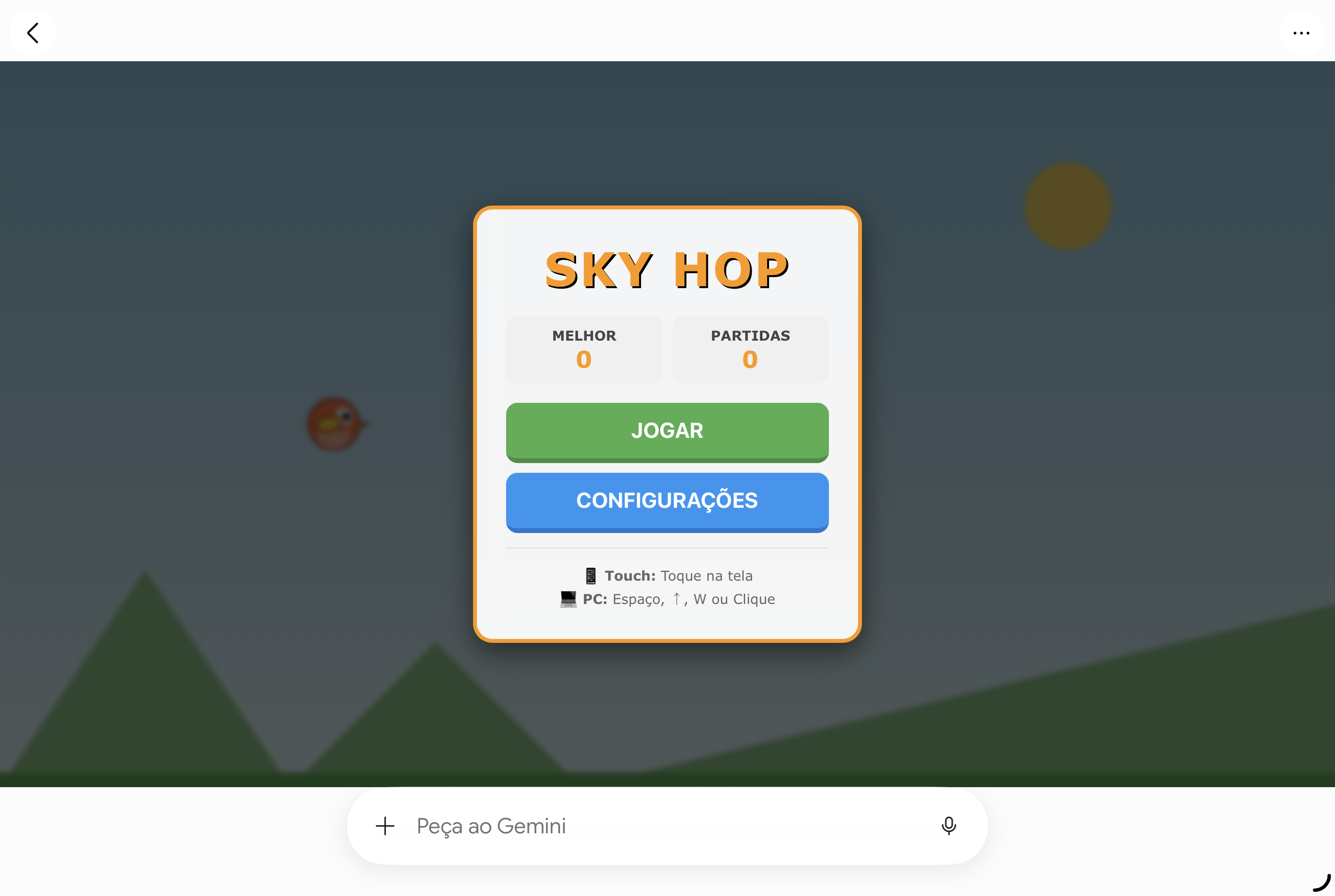 Tela inicial do jogo Sky Hop gerado no Gemini