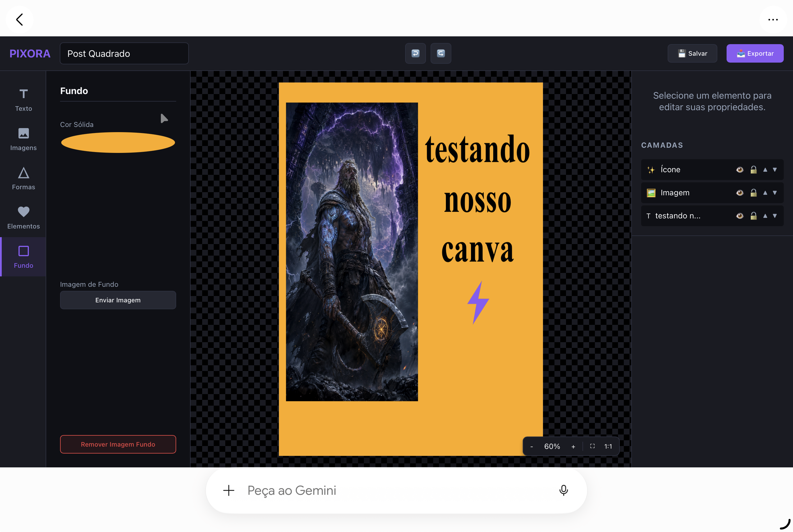 Ferramentas laterais e camadas do primeiro teste