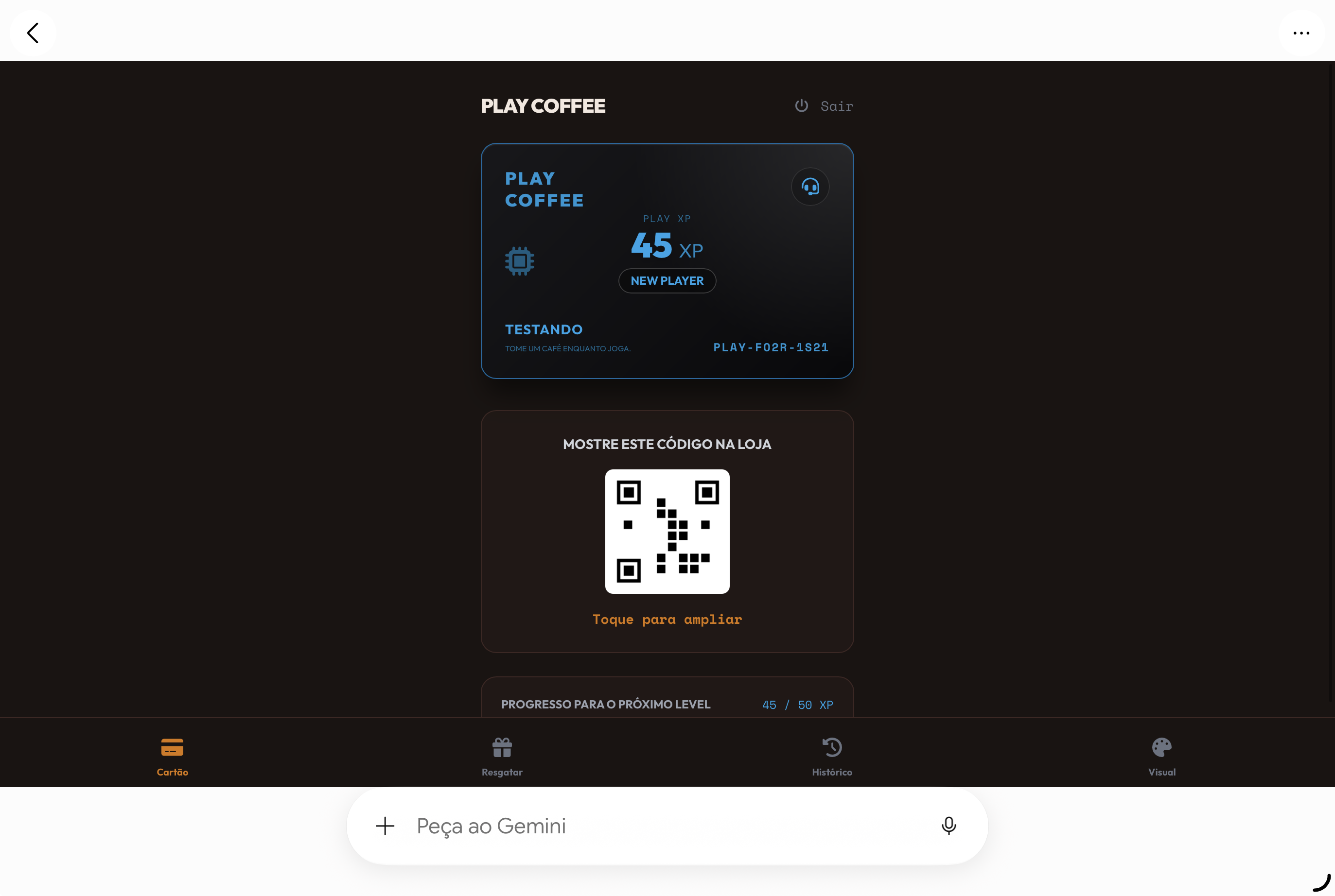 Painel do lojista identificando cliente gamer