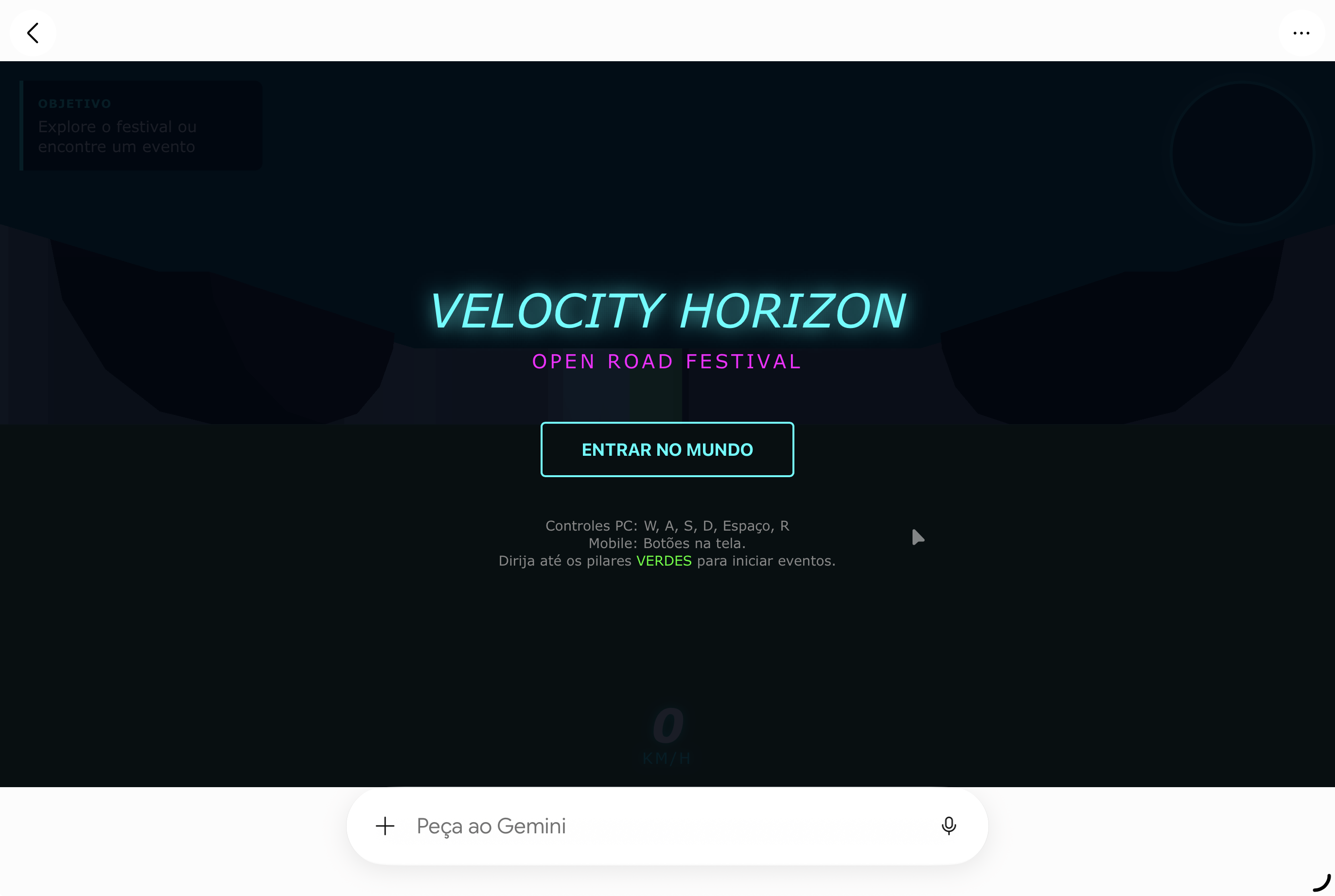 Tela inicial Velocity Horizon