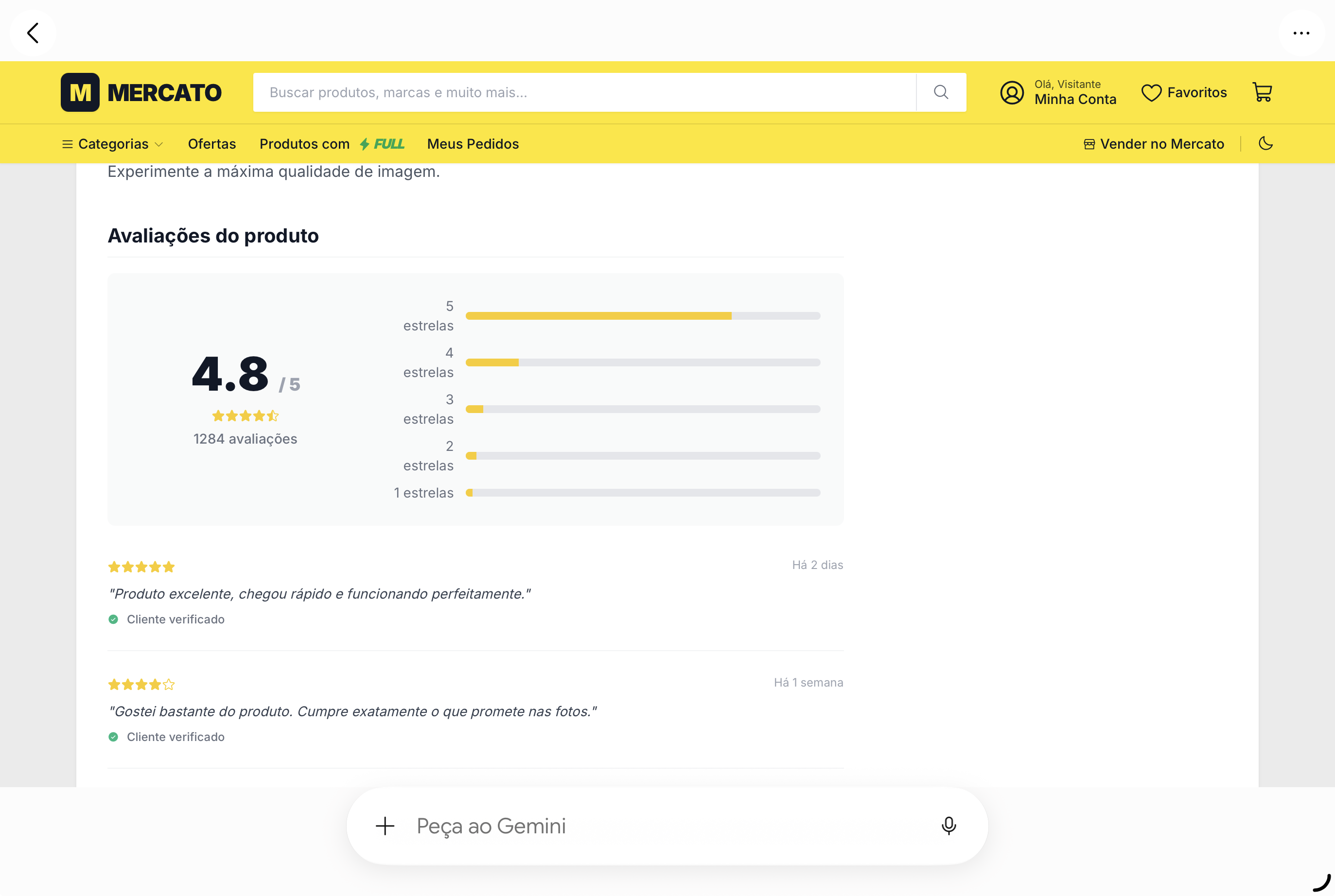 Página de produto com notas de avaliação restauradas