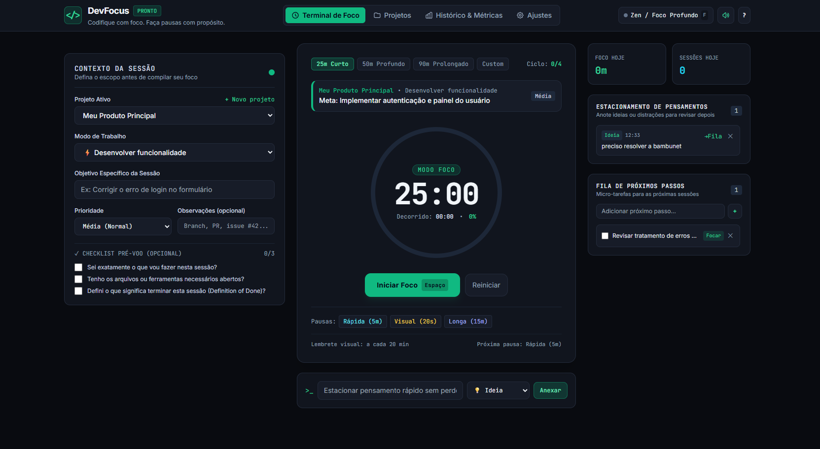 A primeira interface funcional do cronômetro DevFocus