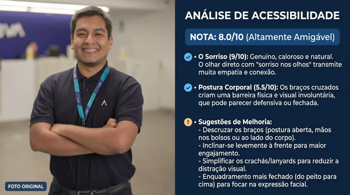 20 prompts em inglês para descobrir se sua foto de perfil passa vibe acessível, corporativa ou misteriosa. Análise + simulação no Gemini. Copie e cole.
