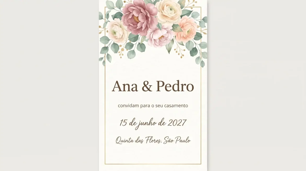25 prompts em inglês para criar o convite de casamento digital completo no Gemini — com nomes, data e local na arte. Copie, personalize e envie.